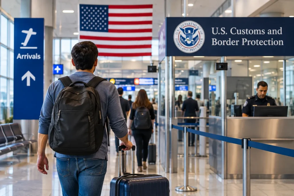 Traveler arriving in the United States for CBP inspection