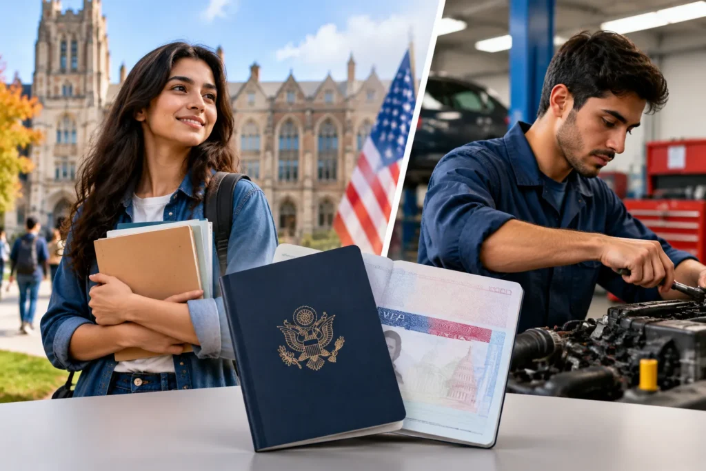 Comparison of academic and vocational students for F-1 and M-1 USA visas
