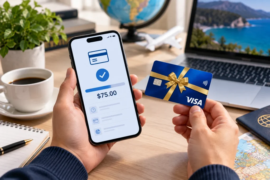 Person checking a gift card balance on a smartphone