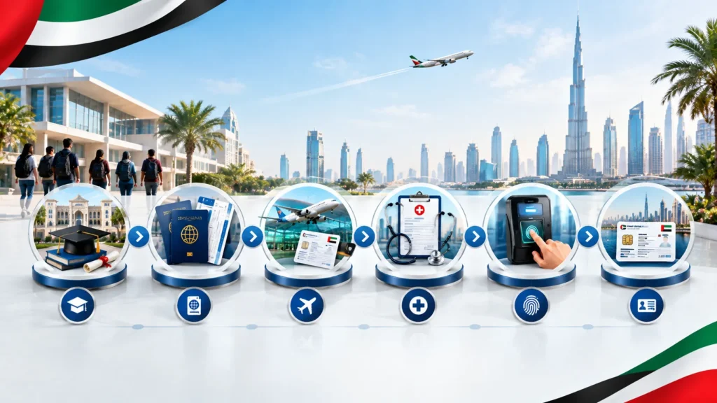 Visual journey showing the UAE student visa application process