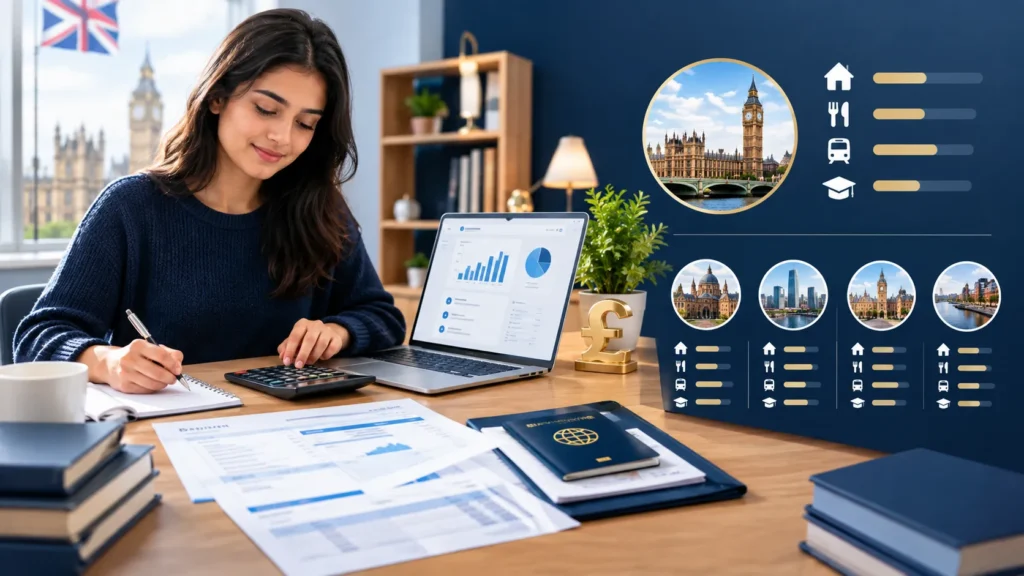 Student preparing financial documents for UK Student Visa requirements
