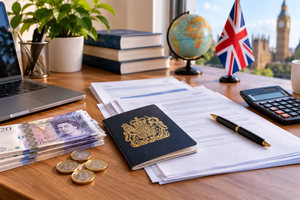 UK student visa financial documents and passport