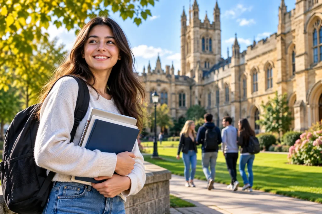 International student on a UK university campus