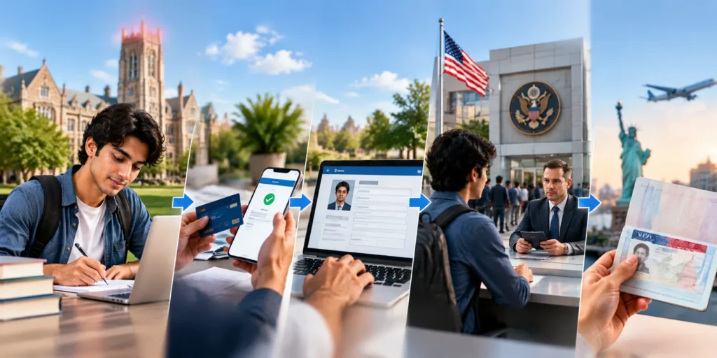Step by step USA student visa application process from university admission to visa approval