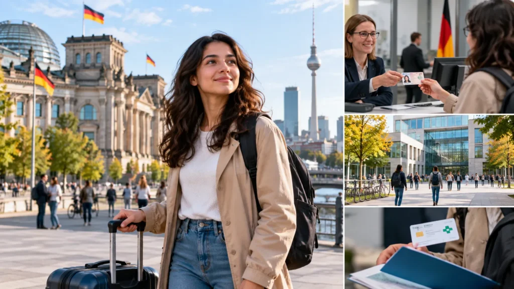 International student completing residence permit and university registration in Germany