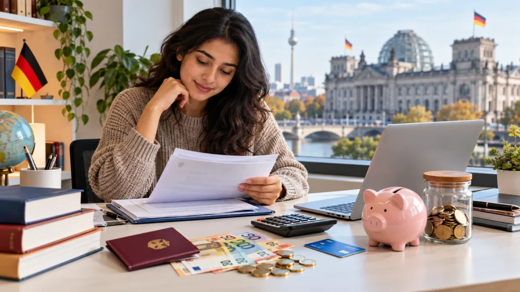 Student reviewing Germany visa costs, blocked account and study expenses