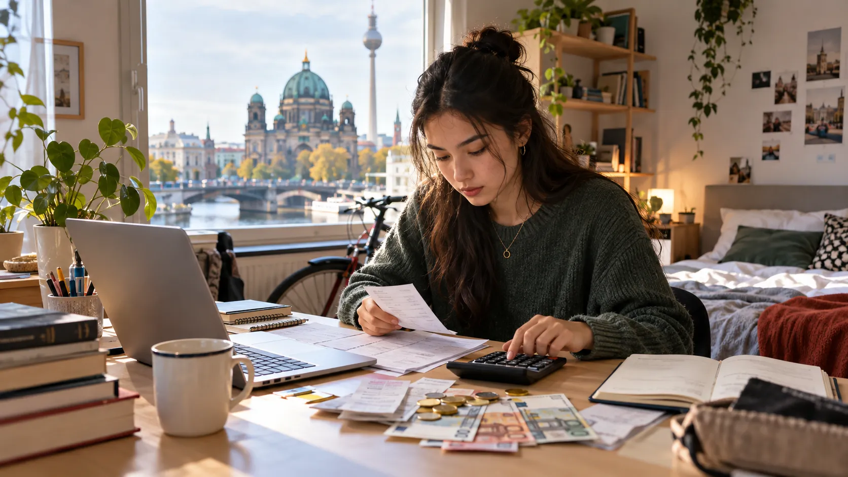 Student managing living expenses in Germany using blocked account funds and monthly budget planning