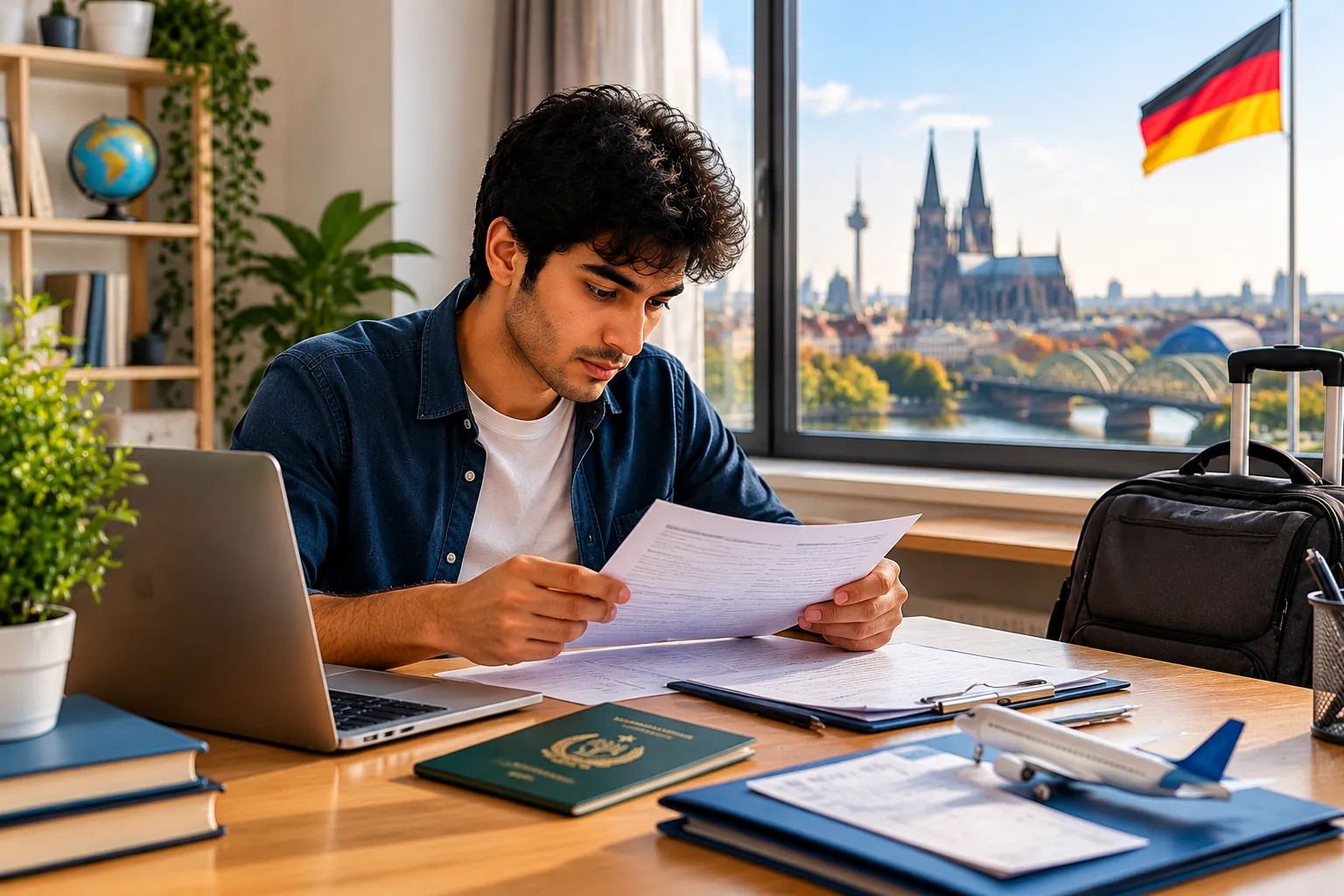 Student preparing Germany visa documents and passport for study abroad